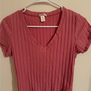 Bozzolo Rose V-Neck Ribbed Short Sleeve Top